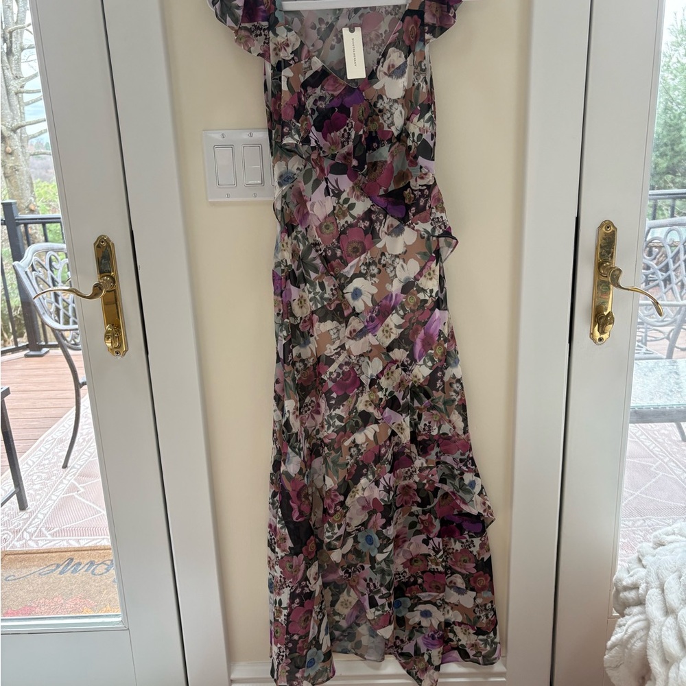 Anthropologie Floral Midi Dress - Purple and Gray